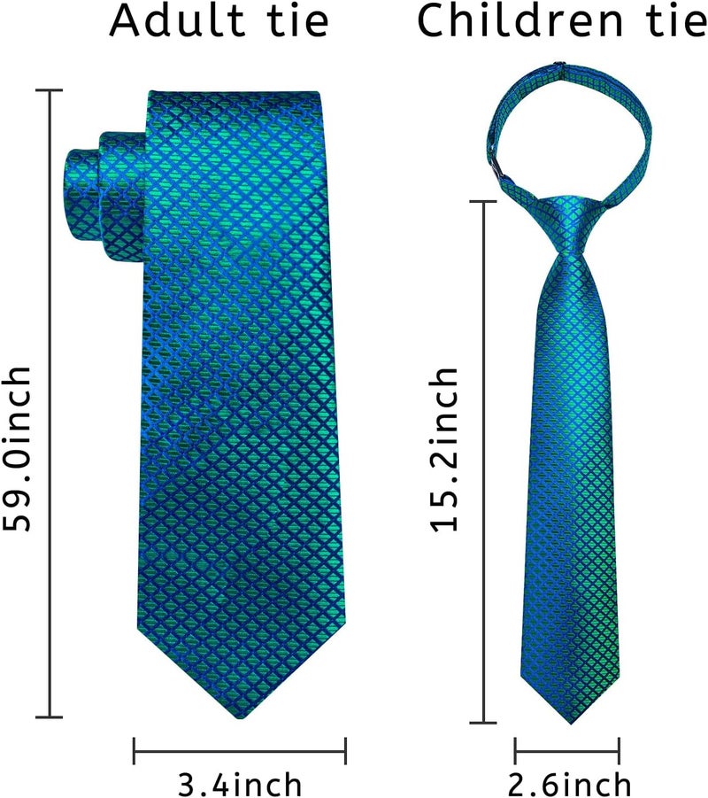 DiBanGu 2PCS Set for Father and Son Tie Silk Mens and Boys Adjustable Necktie & Pocket Square Cufflinks Kids Pre-tied Necktie - Image 4